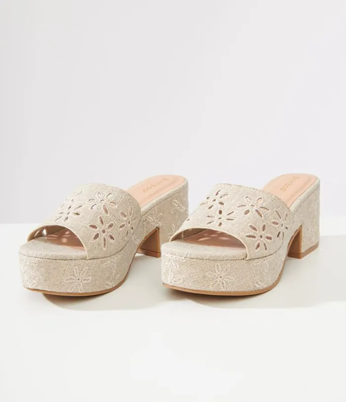 Nude Flower Platform Sandals Shoes Unique Vintage Sandals