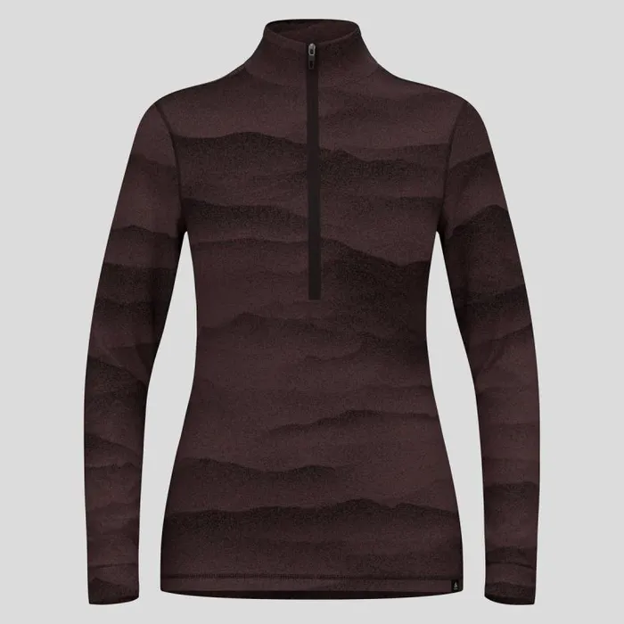 Odlo Base Layers The Natural Merino Warm Jacquard Base Layer HalfZip Fudge 8211 Black 8211 Women
