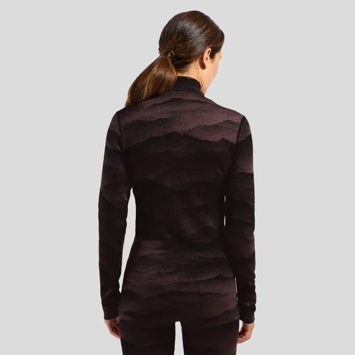 Odlo Base Layers The Natural Merino Warm Jacquard Base Layer HalfZip Fudge 8211 Black 8211 Women
