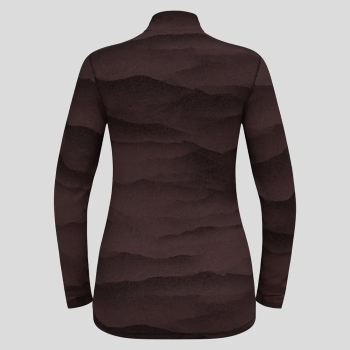 Odlo Base Layers The Natural Merino Warm Jacquard Base Layer HalfZip Fudge 8211 Black 8211 Women