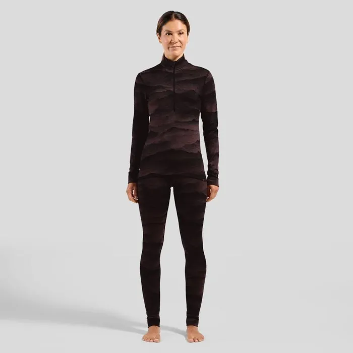 Odlo Base Layers The Natural Merino Warm Jacquard Base Layer HalfZip Fudge 8211 Black 8211 Women