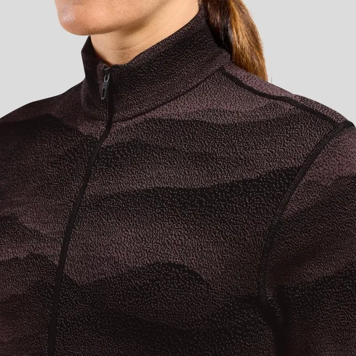 Odlo Base Layers The Natural Merino Warm Jacquard Base Layer HalfZip Fudge 8211 Black 8211 Women