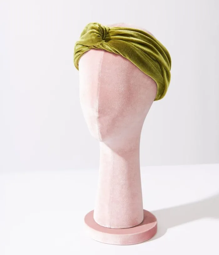 Olive Green Plush Velvet Twist Front Headband Accessories Unique Vintage Headbands Olive Green Plush Velvet Twist Front Headband Accessories Unique Vintage Headbands