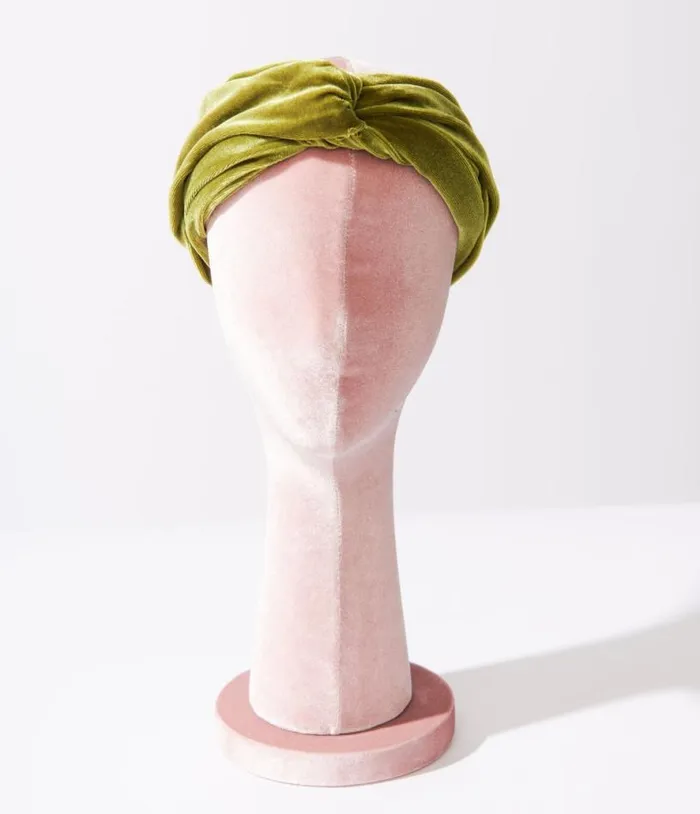 Olive Green Plush Velvet Twist Front Headband Accessories Unique Vintage Headbands