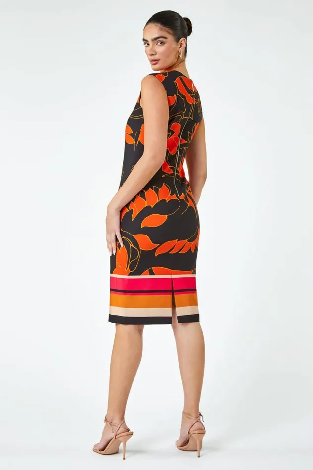 Orange LIMITED Floral Print Premium Stretch Dress Women Roman Dresses