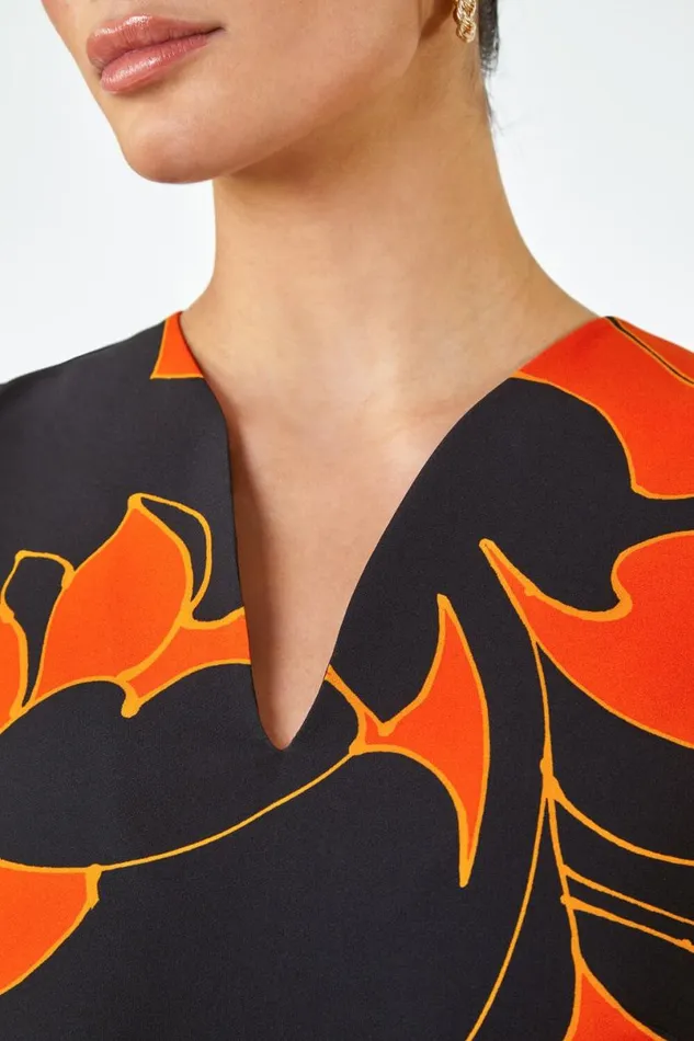 Orange LIMITED Floral Print Premium Stretch Dress Women Roman Dresses