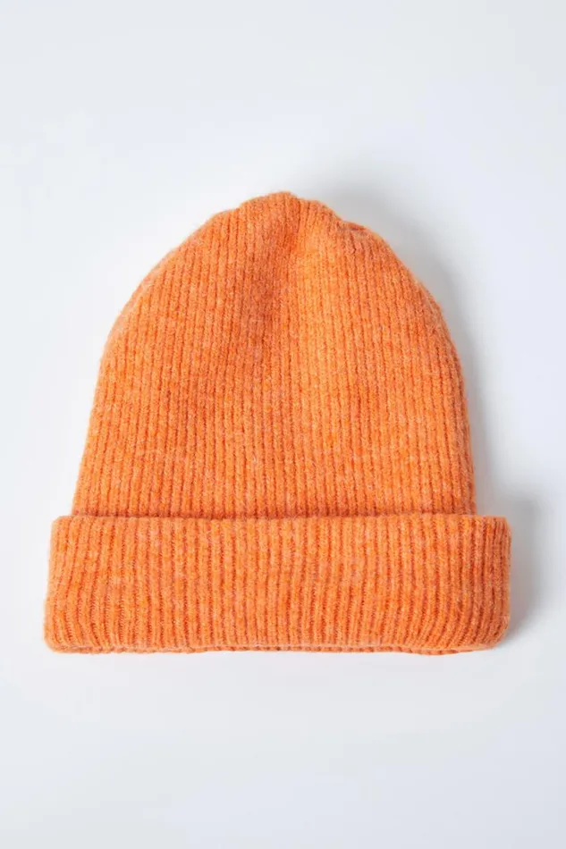 Orange Soft Ribbed Stretch Knit Hat Women Roman Hats