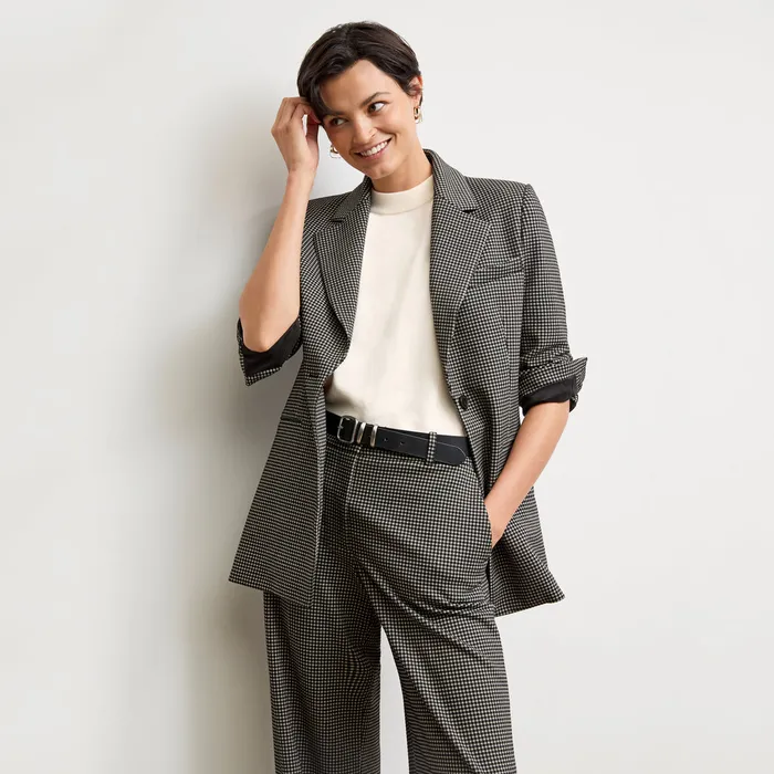 Pants Women M M LaFleur The Tinsley WideLeg Trouser 8211 Knit Suiting Classic Check