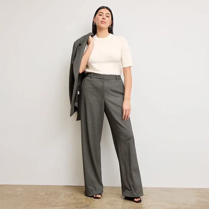Pants Women M M LaFleur The Tinsley WideLeg Trouser 8211 Knit Suiting Classic Check