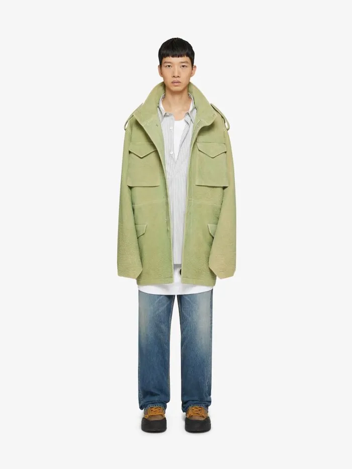Parka In Leather Bright Green Men Givenchy Coats and Jackets