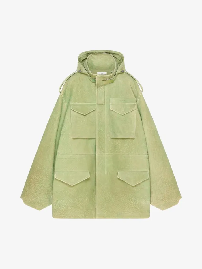 Parka In Leather Bright Green Men Givenchy Coats and Jackets