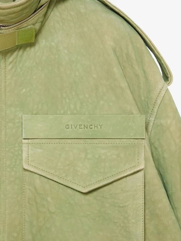 Parka In Leather Bright Green Men Givenchy Coats and Jackets