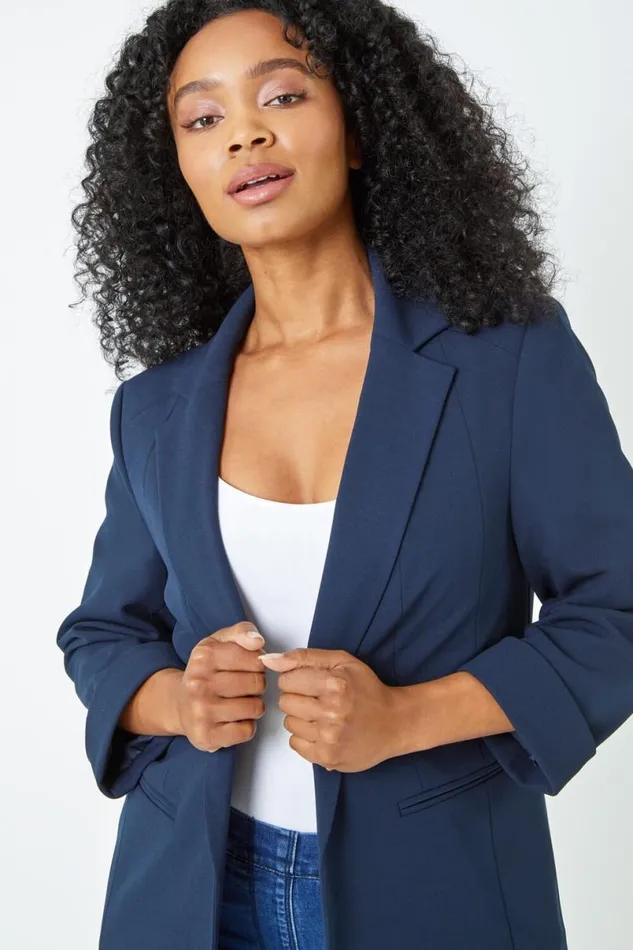 Petite 34 Sleeve Classic Stretch Blazer Women Roman Jackets