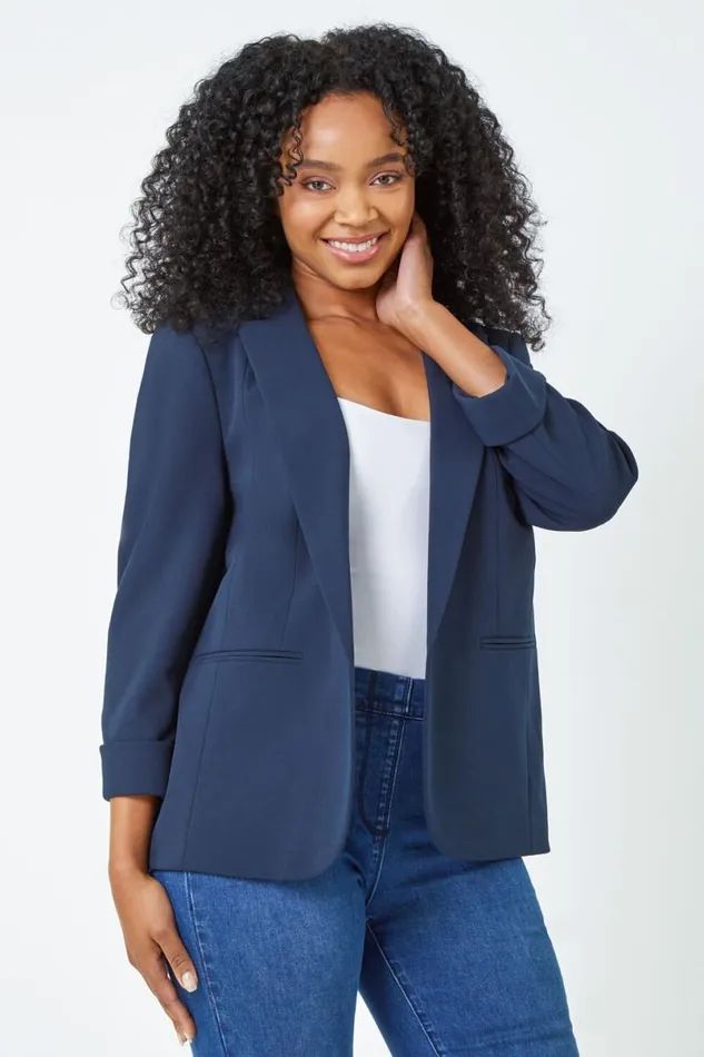 Petite 34 Sleeve Classic Stretch Blazer Women Roman Jackets