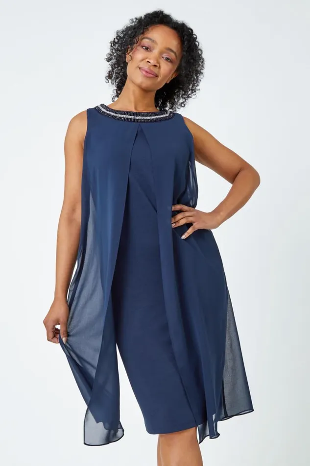 Petite Embellished Chiffon Dress Women Roman Dresses