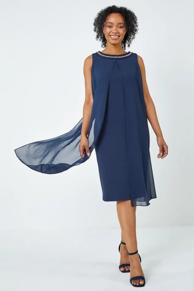 Petite Embellished Chiffon Dress Women Roman Dresses