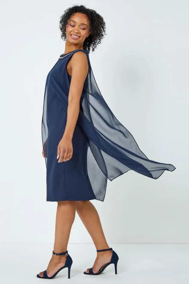Petite Embellished Chiffon Dress Women Roman Dresses