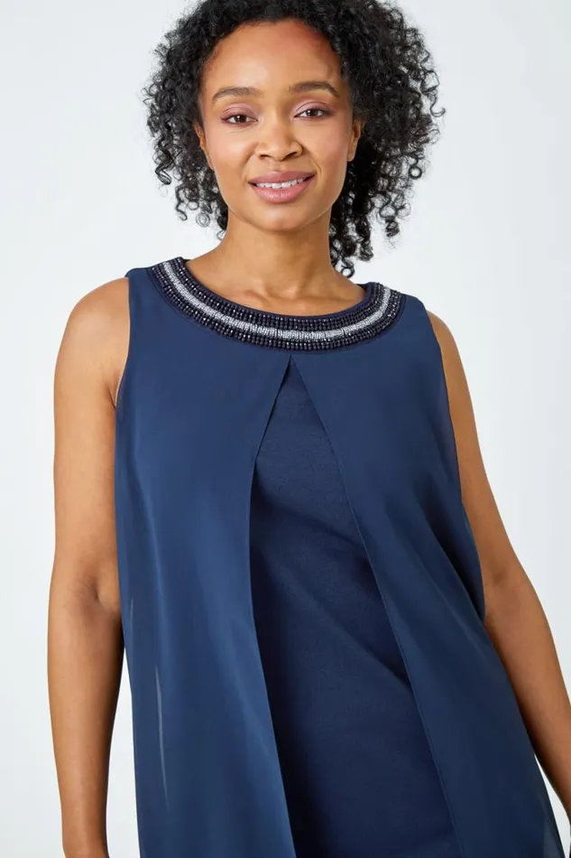 Petite Embellished Chiffon Dress Women Roman Dresses