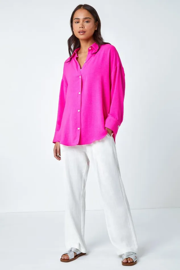 Petite Longline Button Through Shirt Women Roman Tops