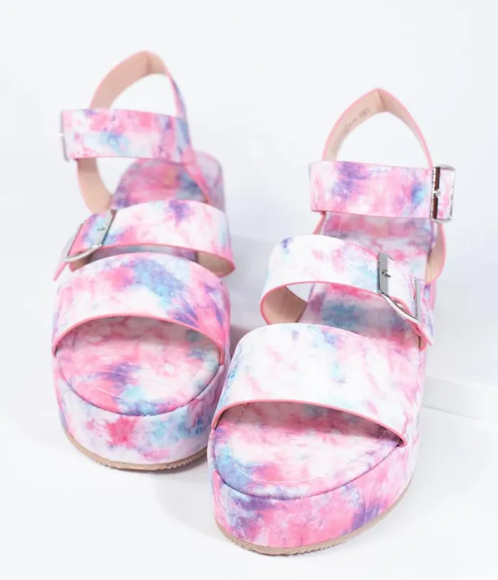 Pink and Purple Tie Dye Platform Sandals Shoes Unique Vintage Sandals