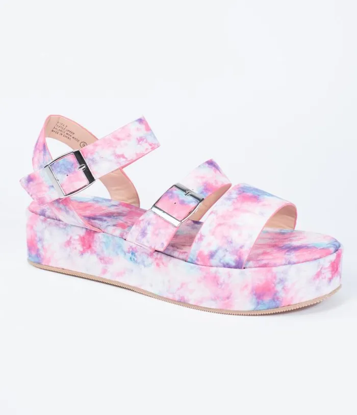 Pink and Purple Tie Dye Platform Sandals Shoes Unique Vintage Sandals