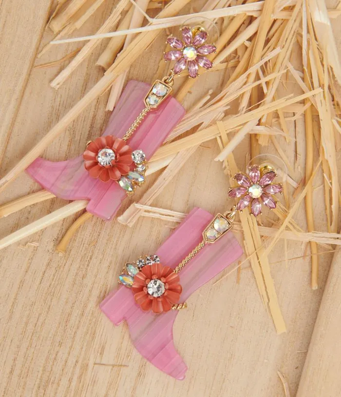 Pink Floral Rhinestone Cowboy Boot Earrings Accessories Unique Vintage Earrings Pink Floral Rhinestone Cowboy Boot Earrings Accessories Unique Vintage Earrings