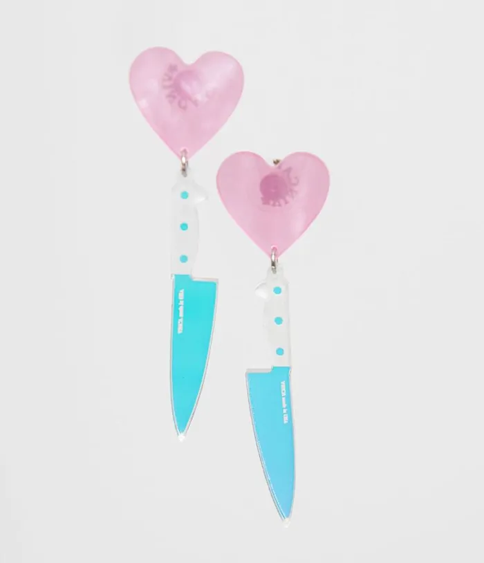 Pink Iridescent Heart Knives Drop Earrings AccessoriesHalloween Unique Vintage Accessories