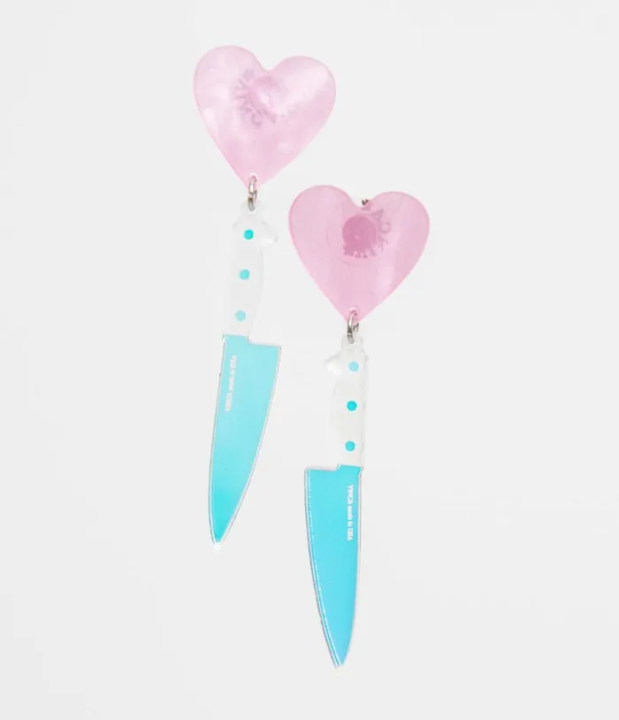 Pink Iridescent Heart Knives Drop Earrings AccessoriesHalloween Unique Vintage Accessories
