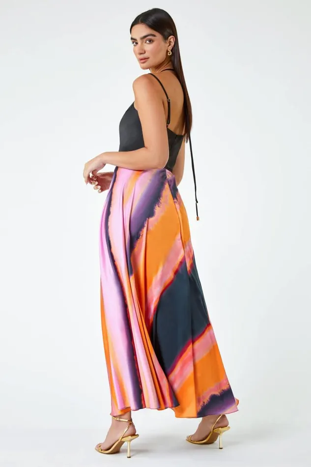 Pink Luxe Colourblock Fit and Flare Maxi Dress Women Roman Dresses