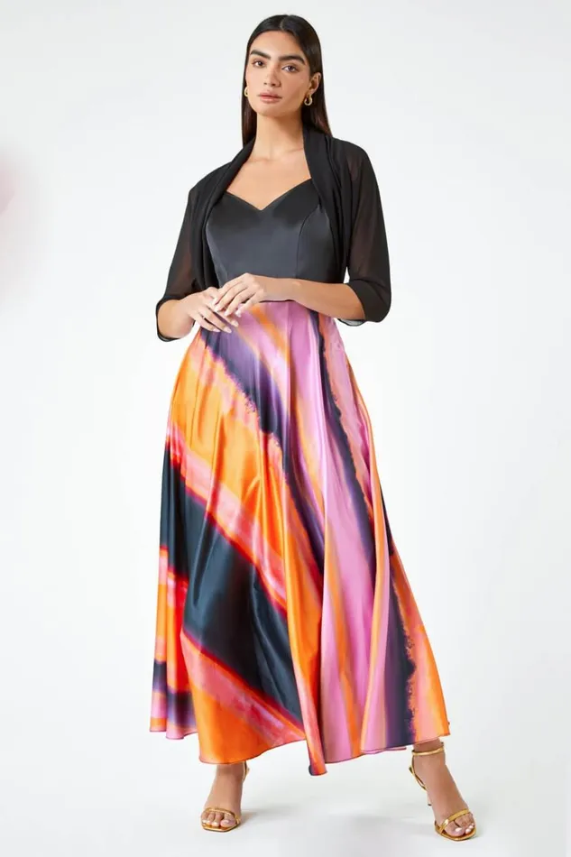 Pink Luxe Colourblock Fit and Flare Maxi Dress Women Roman Dresses