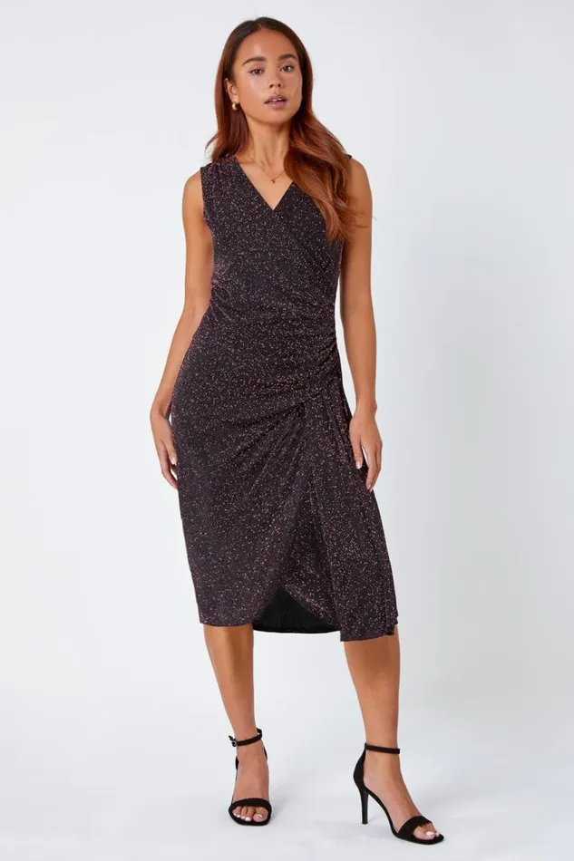Pink Petite Ruched Wrap Stretch Dress Women Roman Dresses