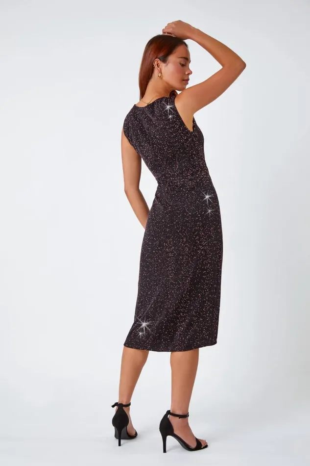 Pink Petite Ruched Wrap Stretch Dress Women Roman Dresses