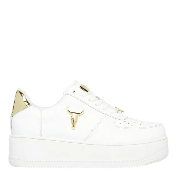 Platform Sneakers Women Windsor Smith RICH WHITE LEATHER GOLD METALLIC SNEAKERS