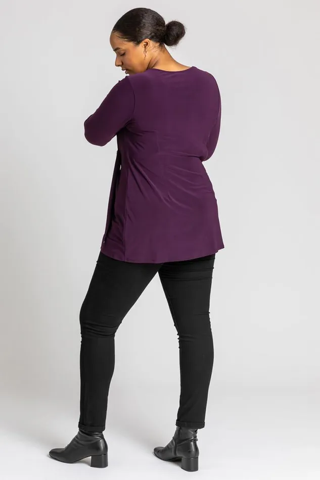 Plum Curve Wrap Diamante Buckle Top Women Roman Tops