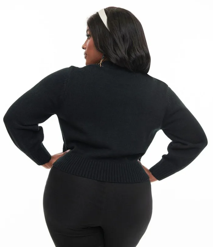 Plus Size 1950s Black and Silver Bat Cropped Cardigan ClothingHalloween Unique Vintage Sweaters and Cardigans