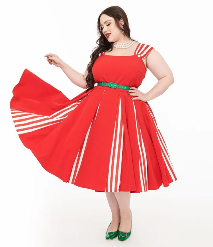 Plus Size 1950s Red and White Stripe Swing Dress DressesPlus Unique Vintage Swing Plus Size 1950s Red and White Stripe Swing Dress DressesPlus Unique Vintage Swing