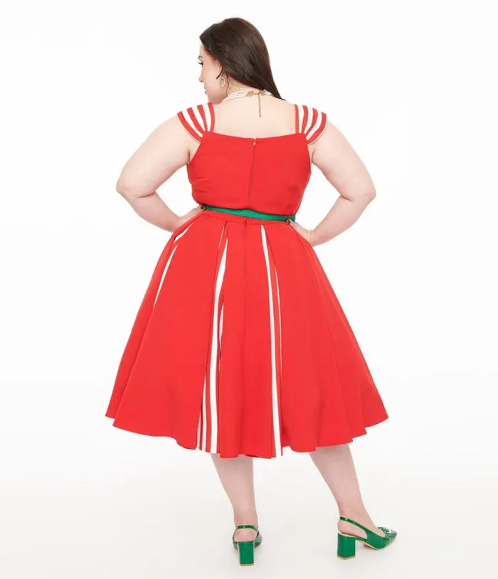 Plus Size 1950s Red and White Stripe Swing Dress DressesPlus Unique Vintage Swing