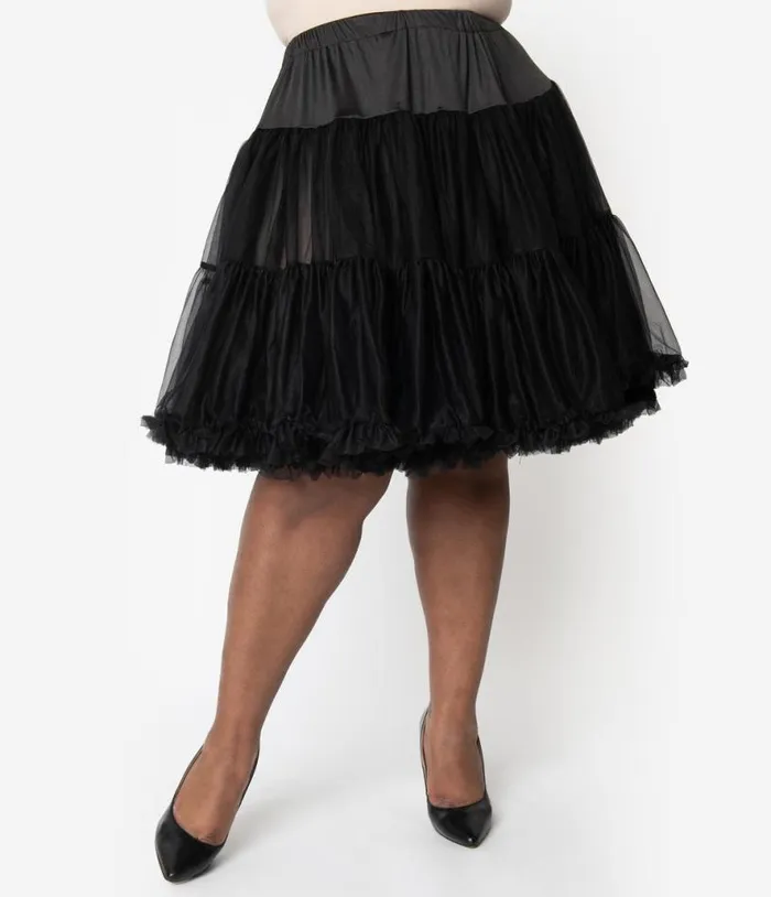 Plus Size 1950s Style Black Ruffled Petticoat Crinoline AccessoriesHalloween Unique Vintage Accessories