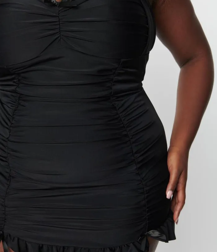 Plus Size Black Halter Swim Dress Plus Unique Vintage One Piece Swim