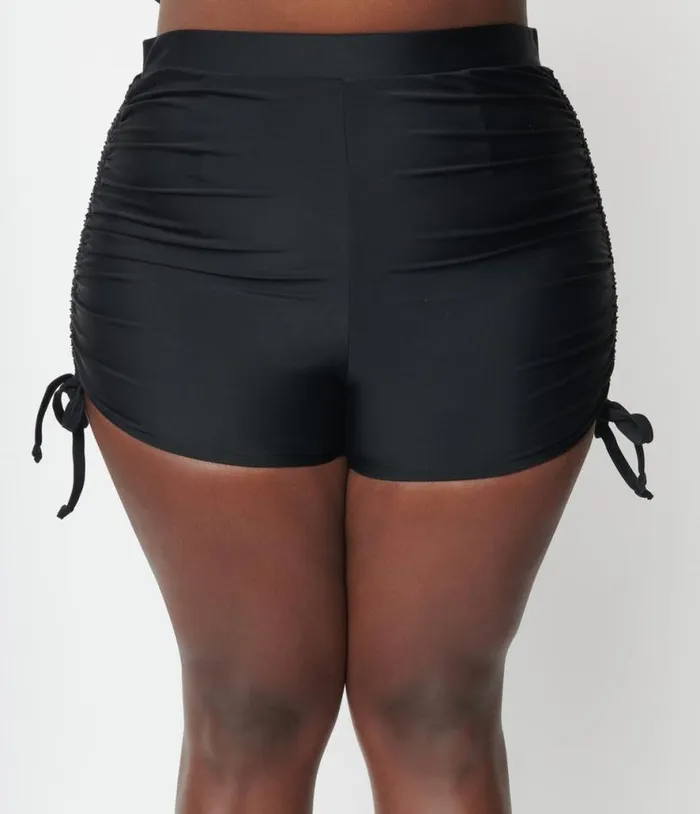 Plus Size Black Pull Tie Swim Shorts Plus Unique Vintage Two Piece Swim