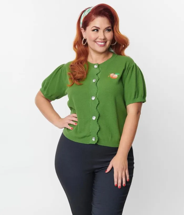 Plus Size Green and Peach Cardigan Clothing Unique Vintage Sweaters and Cardigans