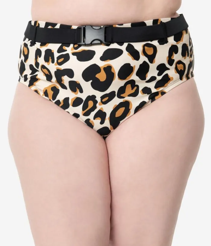 Plus Size Leopard Print Belted Swim Bottom Plus Unique Vintage Two Piece Swim