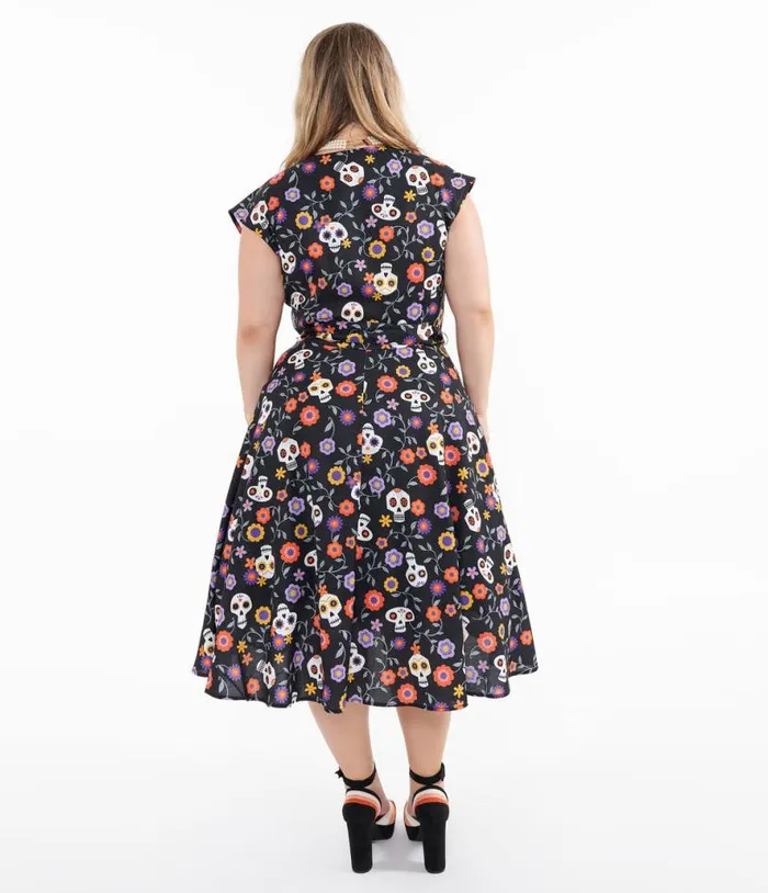 Plus Size Sugar Skulls Hedda Swing Dress Dresses Unique Vintage Pocket Dresses