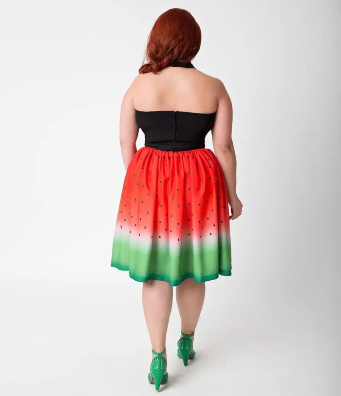 Plus Size Watermelon Ombre Button Up Elora Swing Skirt ClothingPlus Unique Vintage Skirts