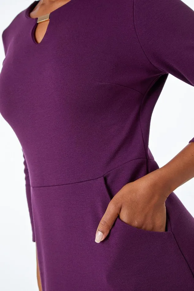 Purple Petite Keyhole Neck Dress Women Roman Dresses
