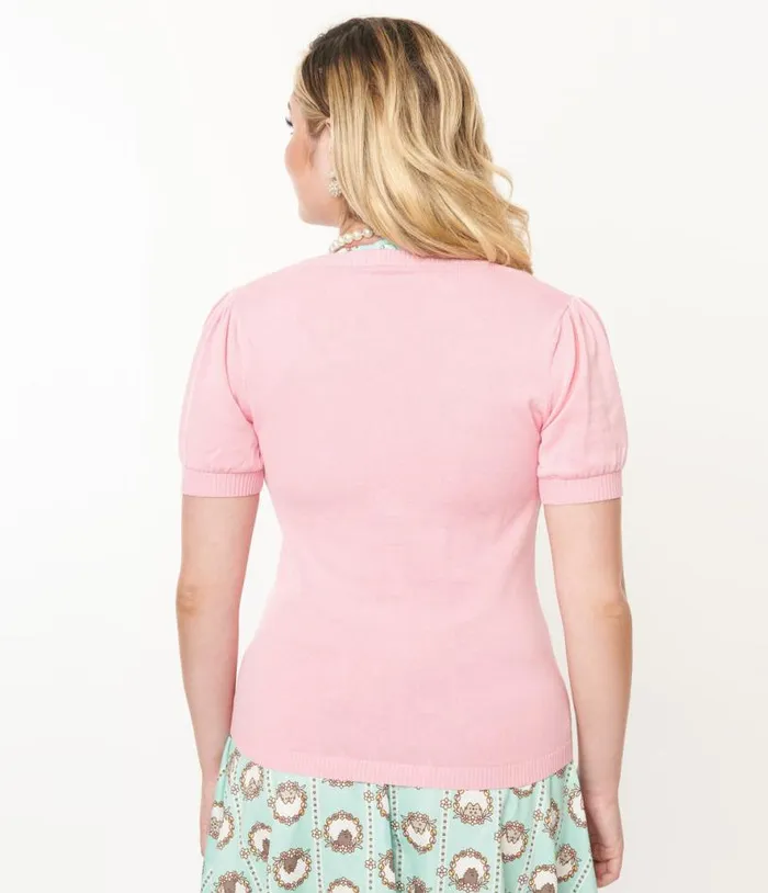 Pusheen X Pink Pusheen Springtime Embroidered Cardigan Clothing Unique Vintage Sweaters and Cardigans