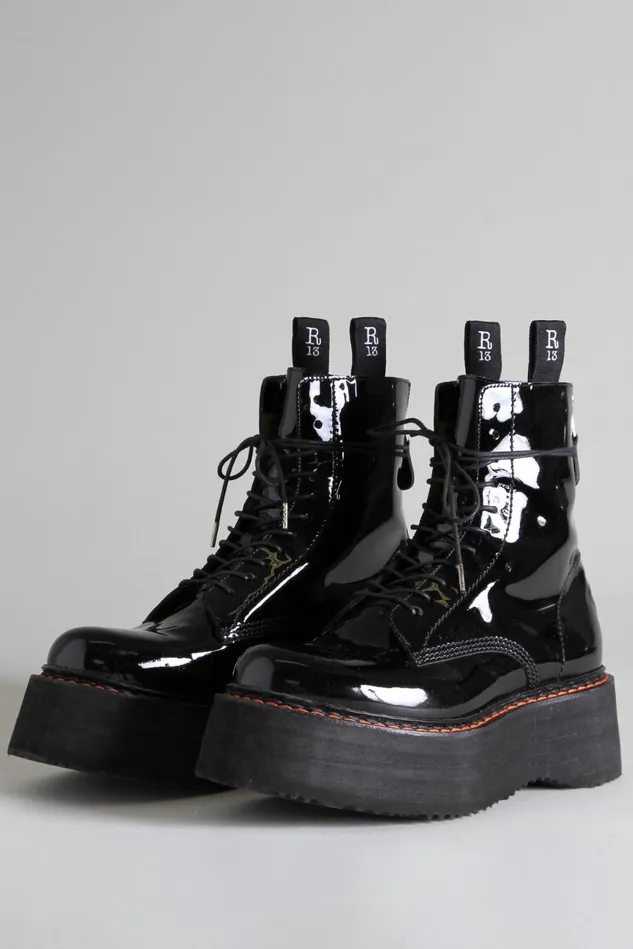 R13 Boots Women Double Stack Boot 8211 Patent Black