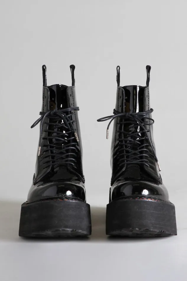 R13 Boots Women Double Stack Boot 8211 Patent Black R13 Boots Women Double Stack Boot 8211 Patent Black
