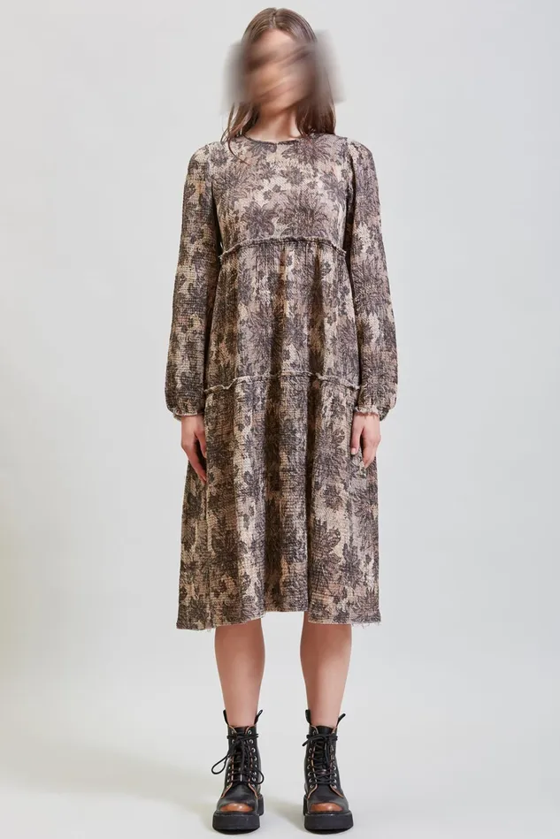 R13 Dresses Women Long Sleeve Shredded Relaxed Midi 8211 Grey Lace