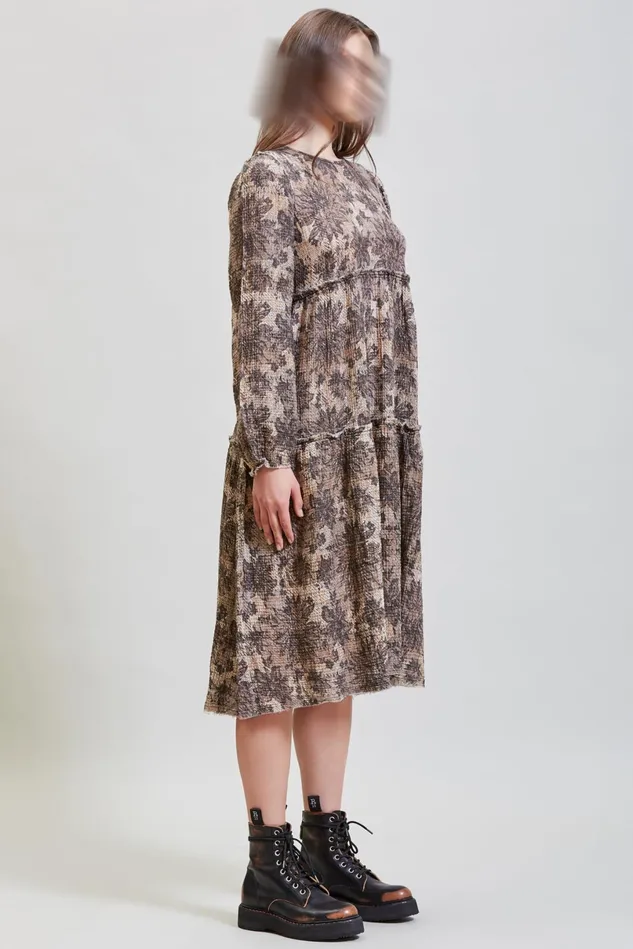 R13 Dresses Women Long Sleeve Shredded Relaxed Midi 8211 Grey Lace
